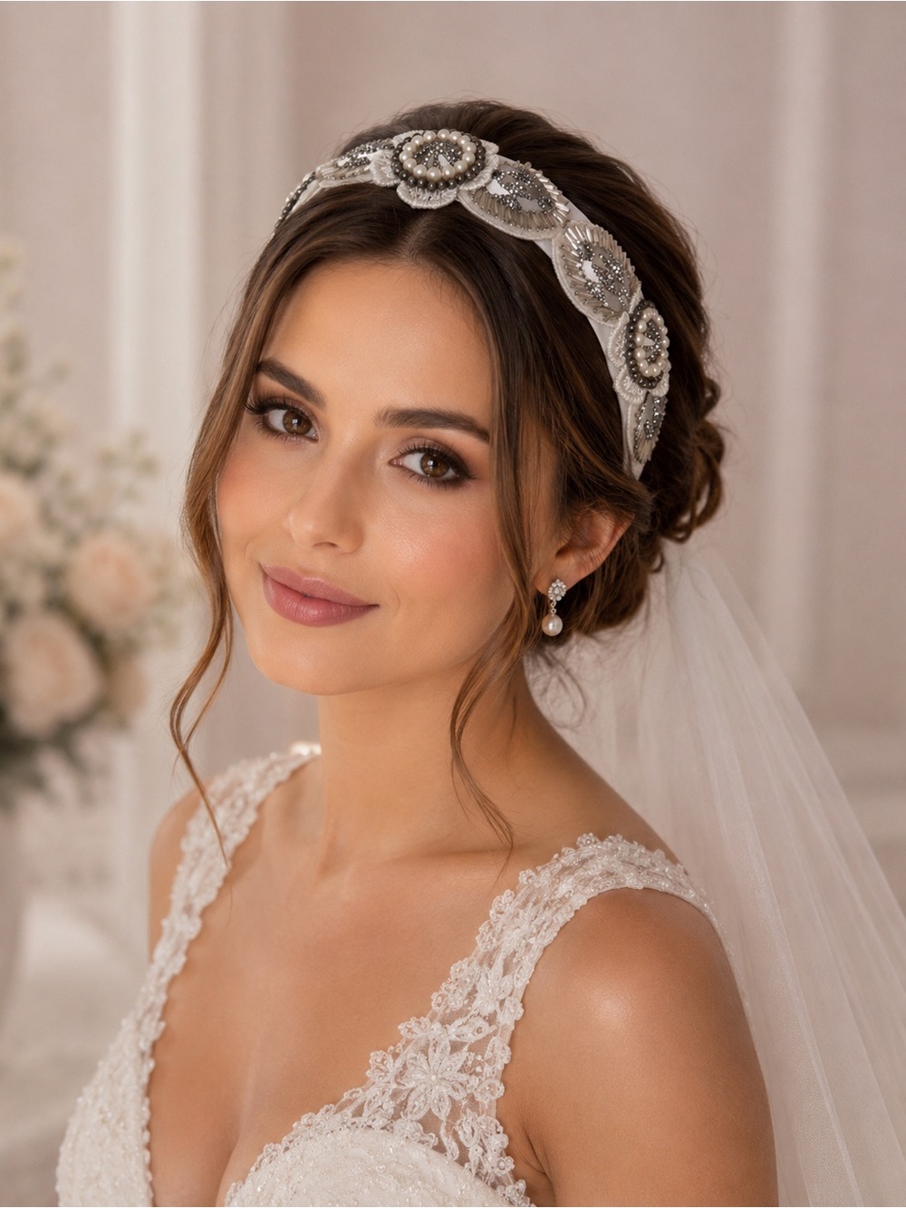 Embellished Pearl & Crystal Bridal Headband - Ivory